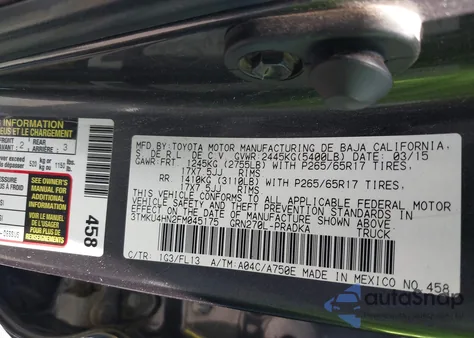 2015 Toyota Tacoma Prerunner V6 from USA, damaged, VIN 3TMKU4HN2FM045175